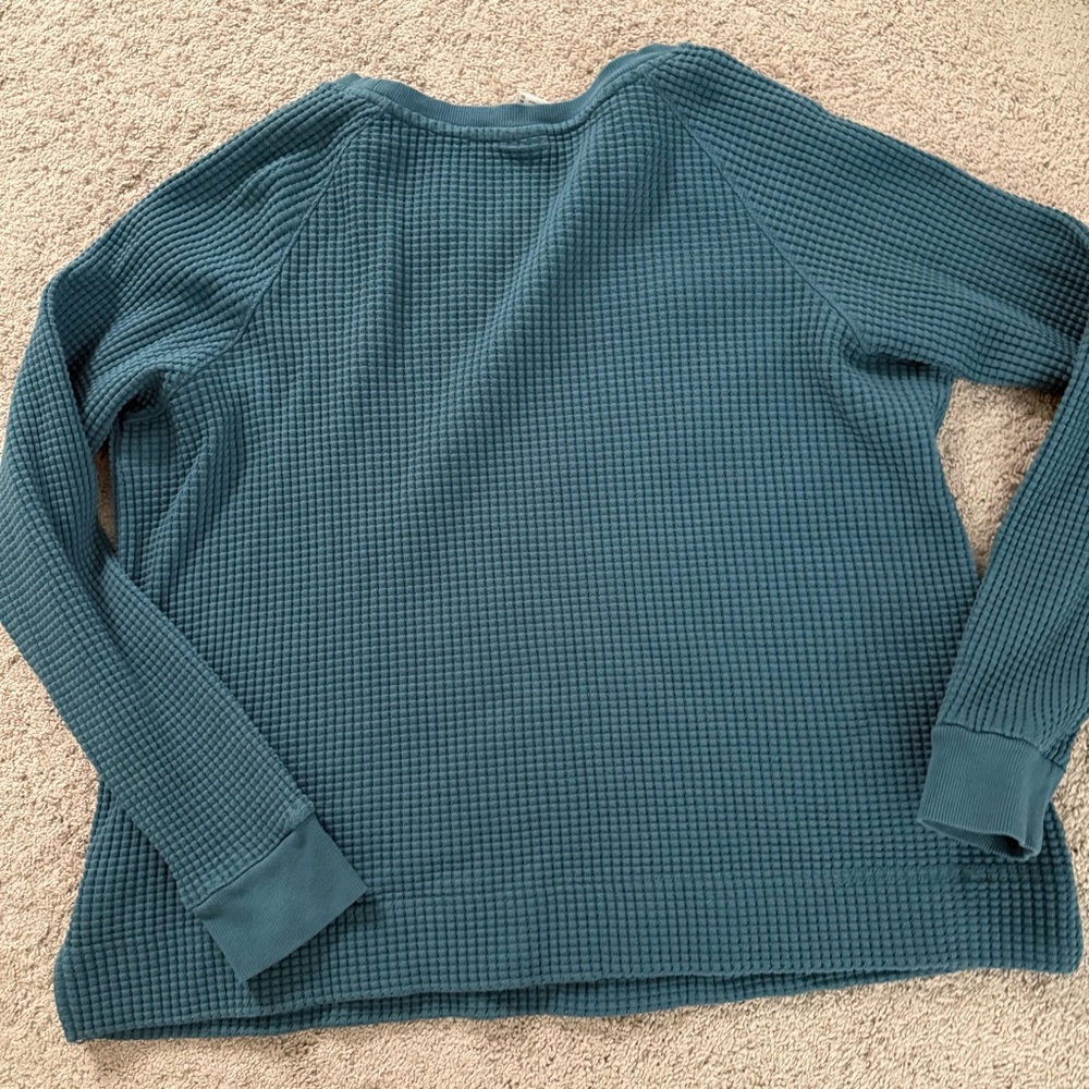 The North Face Chabot Waffle Knit Thermal LS Tee Shirt Top Crew Neck Blue - Picture 11 of 11
